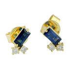 Natural Baguette Blue Sapphire Prong Diamond Stud 18K Gold Jewelry For Gifts