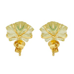 18K Yellow Gold Carving Lemon Quartz Prong Emerald Flower Earrings Jewelry