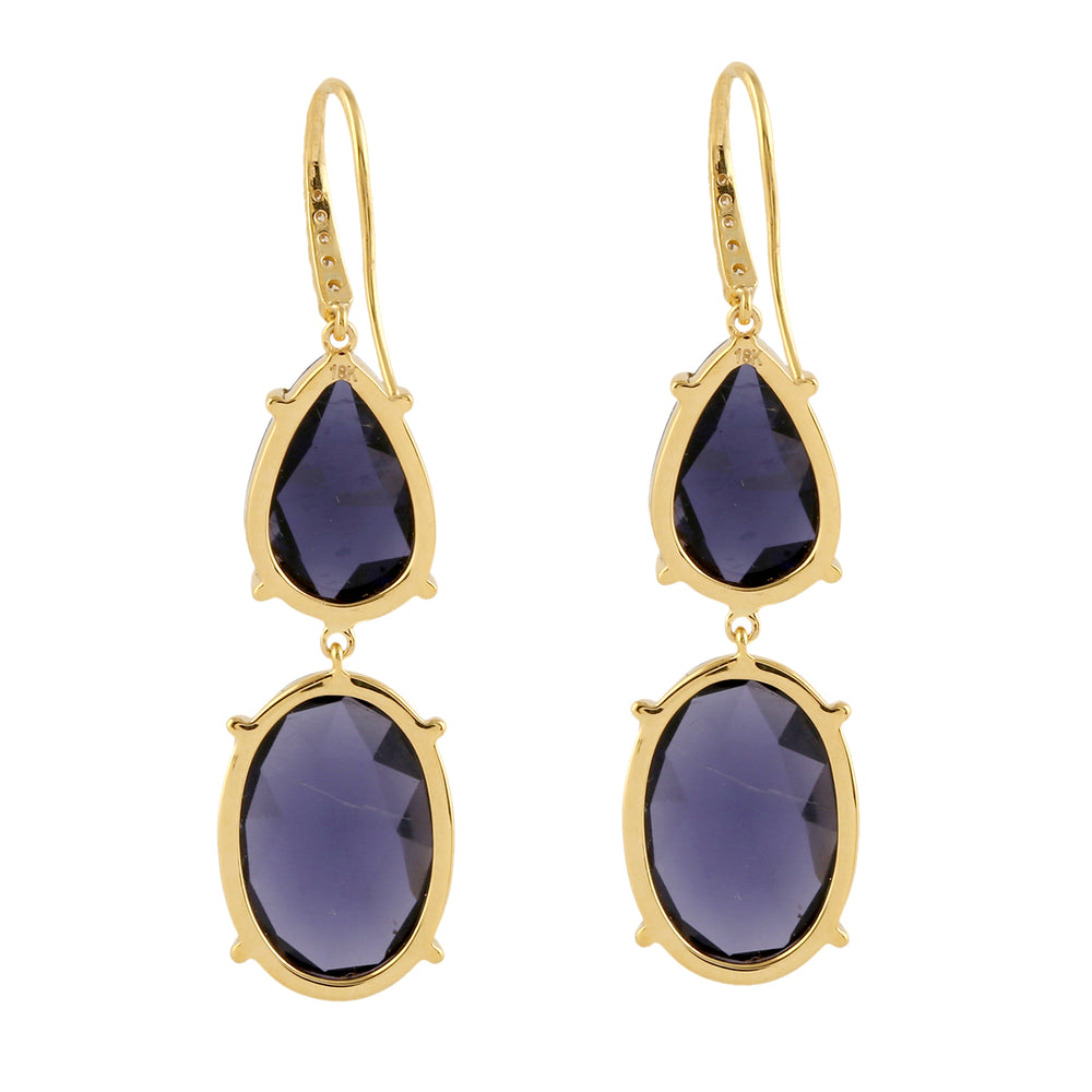 Faceted Iolite Pave Diamond Ear Hook In 18k Yellow Gold