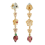 18k Yellow Gold Carved Flower Gemstone Dangle Earrings Women Jewelry For Gift