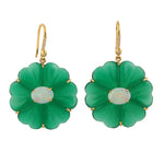 Green Onyx Flower Dangle Earrings 18k Gold Diamond Jewelry