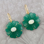 Green Onyx Flower Dangle Earrings 18k Gold Diamond Jewelry