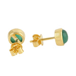 Bezel Set Emerald May Birthstone In 14k Yellow Gold Stud Earrings For Her