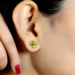 Natural Peridot Heart Shaped Diamond Stud Earrings In 14k Yellow Gold Fine Jewelry