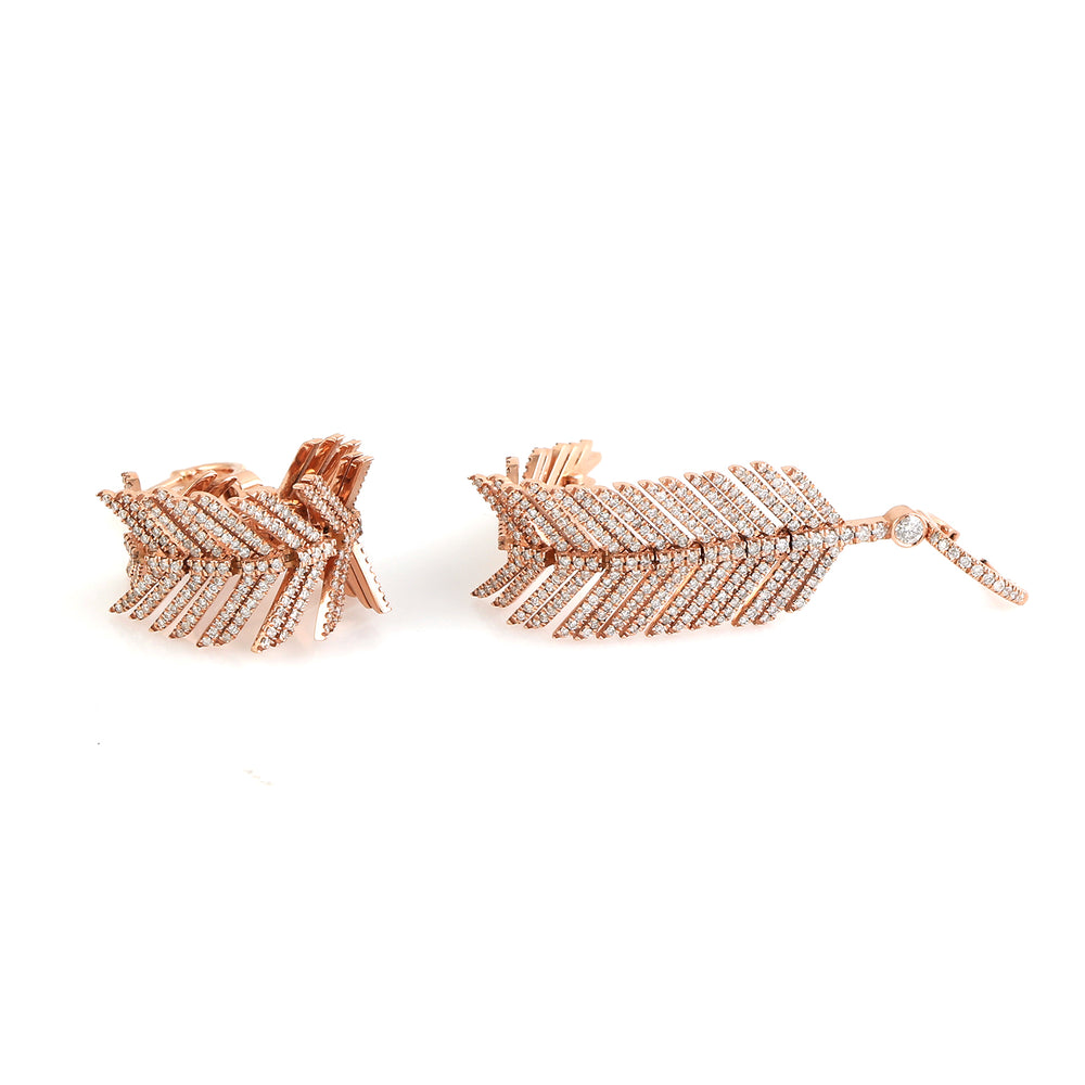 Natural Pave Diamond Leaf Shape Danglers In 18k Rose Gold Jewelry Gift For Her