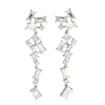 Natural Baguette Diamond 18K White Gold Designer Dangle Earrings For Women's