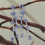 18K White Gold Pave Diamond Multi Shape Tanzanite Beautiful Chandelier Earrings