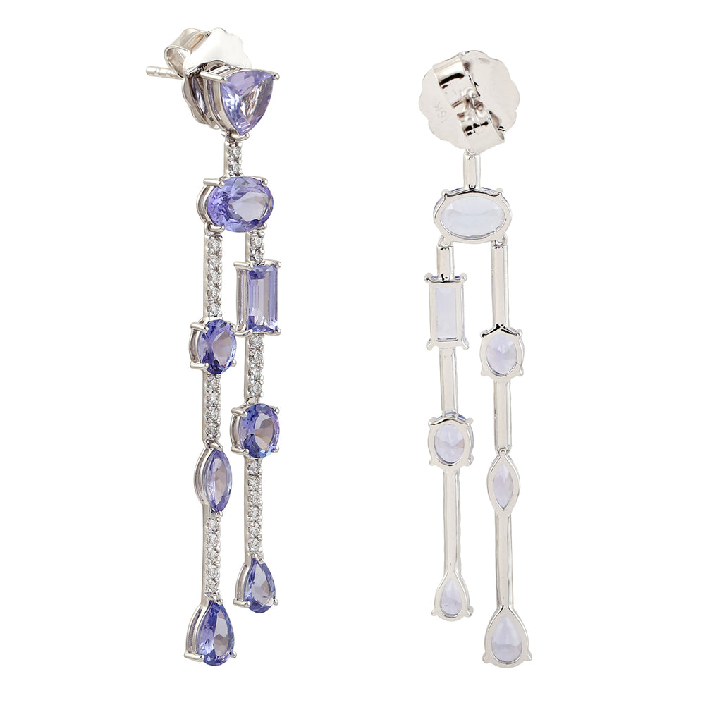 18K White Gold Pave Diamond Multi Shape Tanzanite Beautiful Chandelier Earrings