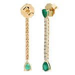 Pear Cut Emerald May Birthstone Diamond Drop Danglers In 18k Yellow Gold