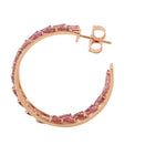 Natural Baguette Pink Sapphire Prong In 18K Rose Gold Geometric Hoop Earrings For Women's