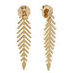 Natural Diamond Pave Leaf Design Danglers In 18k Yellow Gold For Her