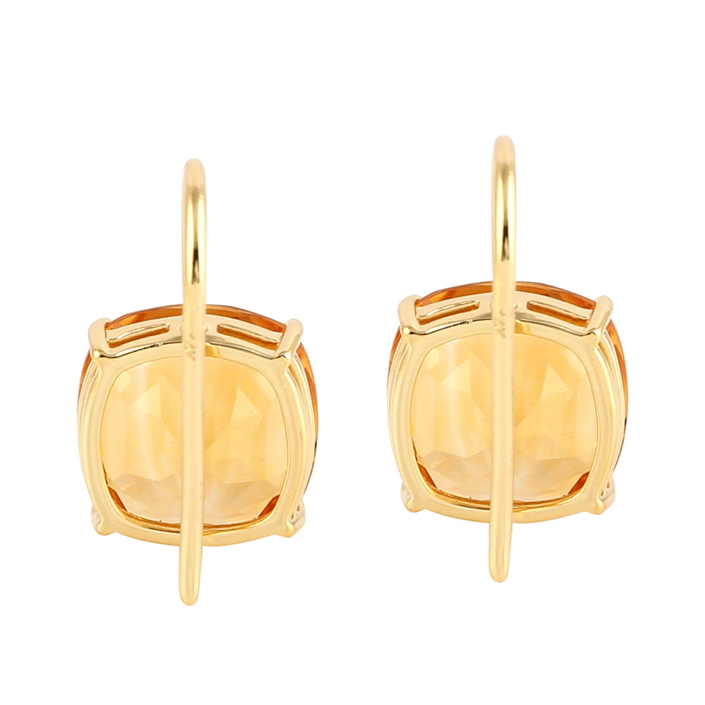 Cushion Cut Citrine November Birthstone Ear Hook In Yellow Gold