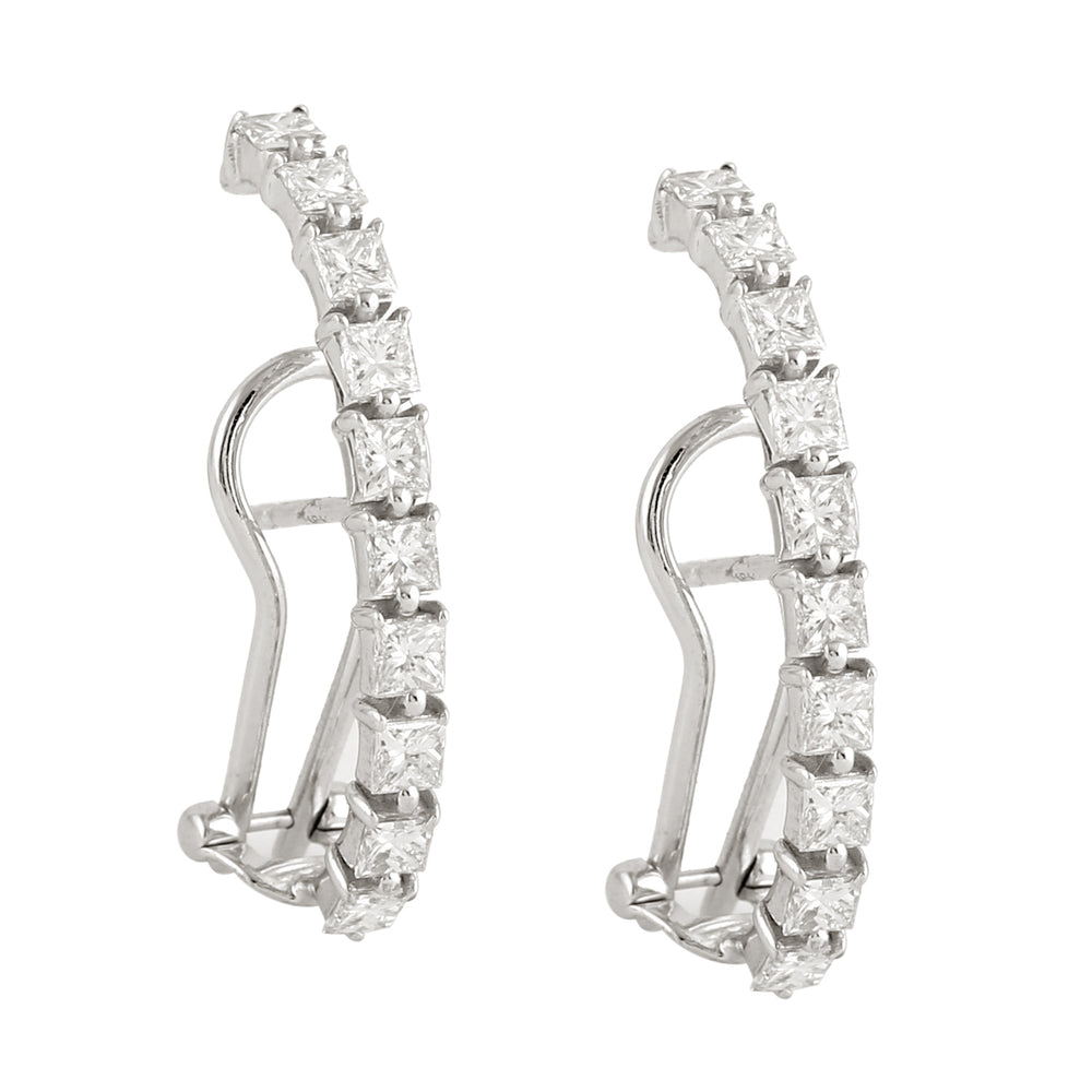 Square Diamond Prong 18K White Gold Stud Clip On Earrings Jewelry For Women's