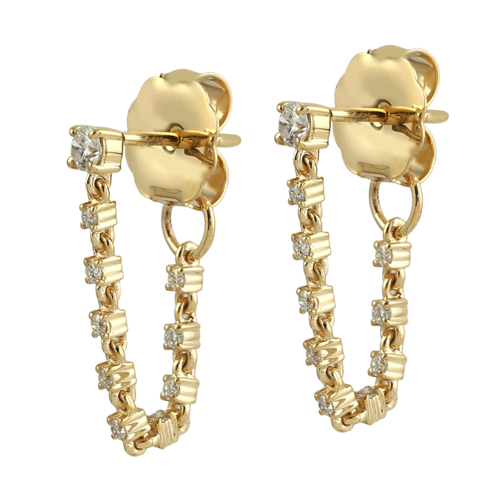 14K Yellow Gold Ear Thread Earrings Pave Diamond Jewelry For Women's