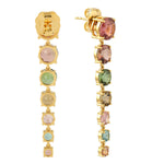 18K Yellow Gold Prong Round Multicolor Tourmaline Long Dangler For Wedding Gift