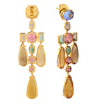 Rainbow Tourmaline Oval Cut Tanzanite Wedding Chandelier Earrings In Gold For Her