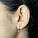 Pink Sapphire September Birthstone Drop Bead Vega Hoop Earrings in 18k Yellow Gold