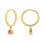 Pink Sapphire September Birthstone Drop Bead Vega Hoop Earrings in 18k Yellow Gold