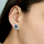 Trillion Cut Opal Doublet Micro Pave Diamond Halo Stud Earring In 18k White Gold