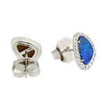 Trillion Cut Opal Doublet Pave Diamond Handmade Designer Stud Earrings In 18k White Gold