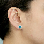 Square Cut Opal Doublet Pave Diamond Stud Earrings In Yellow Gold