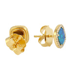 Square Cut Opal Doublet Pave Diamond Stud Earrings In Yellow Gold