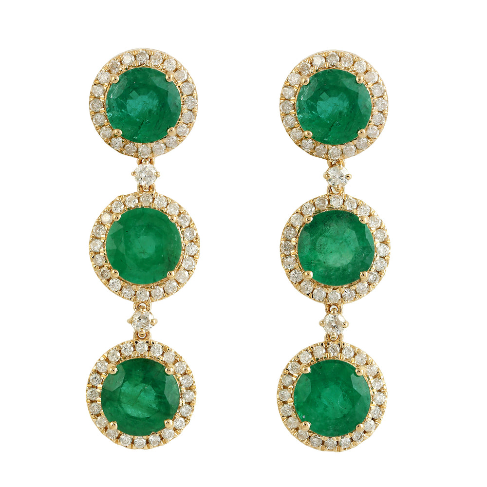 Natural Emerald Pave Diamond 18k Yellow Gold Long Drop Designer Party Wear Jewelry