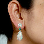 Opal Ethiopian Prong Emerald Pave Diamond Drop Dangler In Yellow Gold