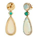 Opal Ethiopian Prong Emerald Pave Diamond Drop Dangler In Yellow Gold