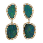 Natural Opal Doublet Pave Diamond Designer Earrings 18K Yellow Gold Gift For Her