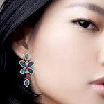 Opal Doublet Prong Marquise Cut Ruby Pave Diamond Butterfly Design Dangler In White Gold