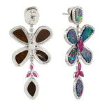 Opal Doublet Prong Marquise Cut Ruby Pave Diamond Butterfly Design Dangler In White Gold