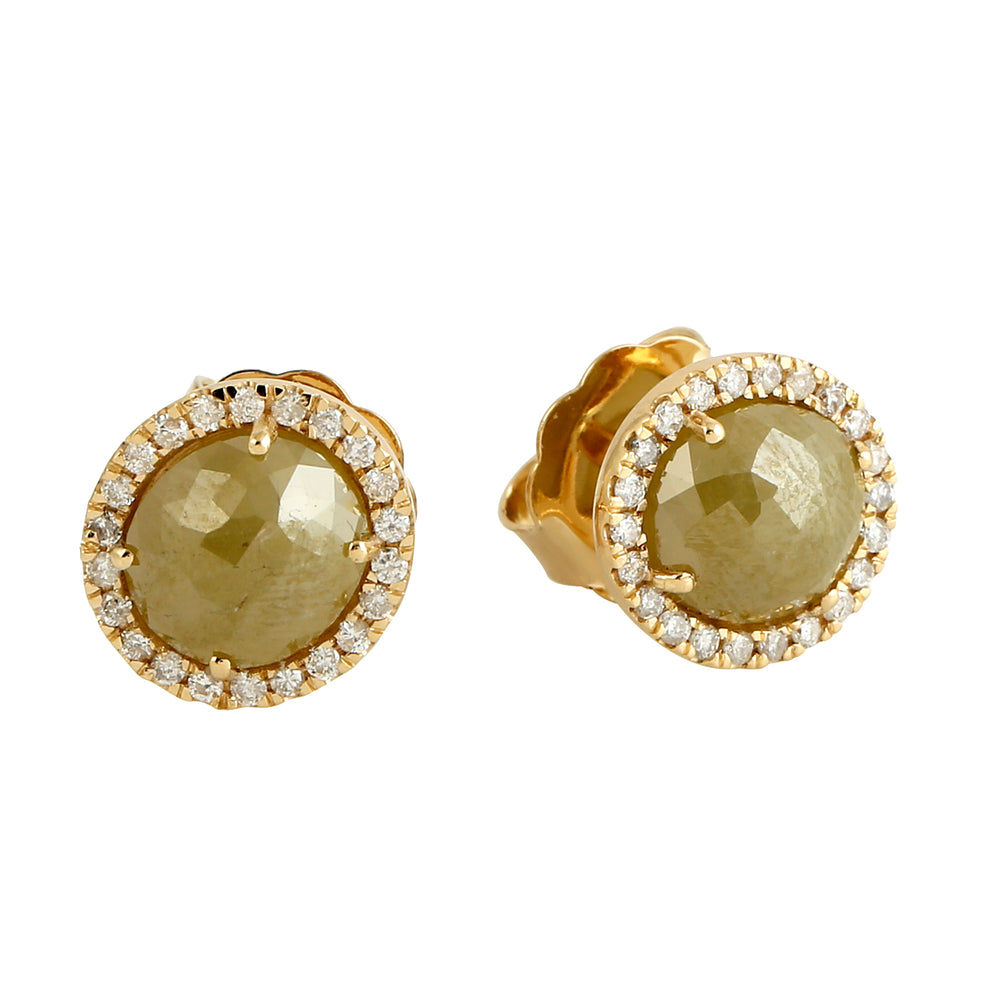 Prong Set Yellow Gold Diamond Halo Stud Ear Jewelry For Women