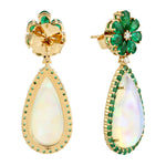 Opal Ethiopian Pear Cut Emerald Prong Diamond Drop Dangler In Yellow Gold