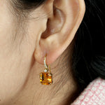 Square Cut Citrine Pave Diamond Designer Ear Hook Earrings In 14k Yellow Gold