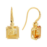 Square Cut Citrine Pave Diamond Designer Ear Hook Earrings In 14k Yellow Gold