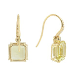 Lemon Quartz Pave Diamond Designer Ear Hook Earrings In 14k Yellow Gold