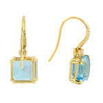 Square Cut Blue Topaz Diamond Designer Ear Hook Earrings In 14k Yellow Gold