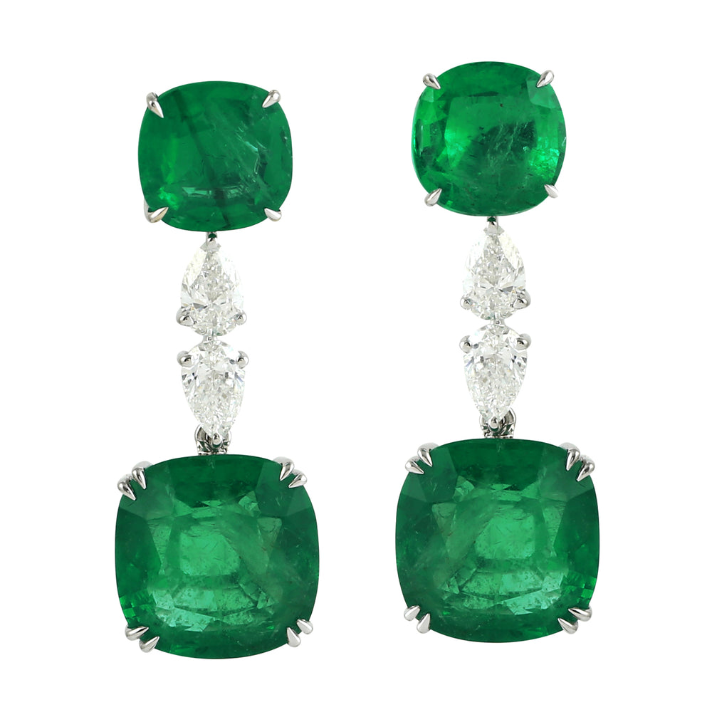 18k White Gold Emerald Pear Cut Diamond Beautiful Drop Danglers For Her