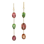 Multicolor Tourmaline Pave Diamond Mismatch Danglers In 18k Yellow Gold