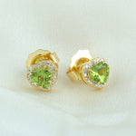 14K Yellow Gold Pave Diamond Prong Peridot Heart Stud Earrings For Her