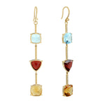 18k Solid Yellow Gold Citrine Topaz Garnet Pave Diamond Hook Danglers Women Jewelry