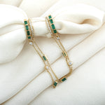 Baguette Emerald Pave Diamond Double Frings Unique Huggies In 18K Yellow Gold