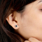 Blue Sapphire Pave Diamond Halo Stud Earrings For Women in 14k Gold