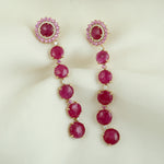 Natural Ruby Pink Sapphire Long Drop Danglers In 18k Yellow Gold Wedding Jewelry