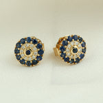 Natural Blue Sapphire Diamond Handmade Stud Earrings In 18k Yellow Gold