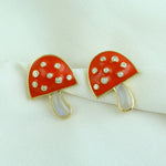 14K yellow Gold Bezel Set Diamond Moonstone Mushroom Enamel Stud Earrings