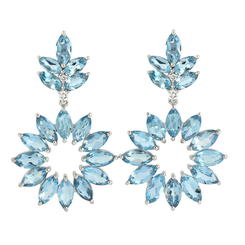 Marquise Aquamarine Diamond 18k White Gold Handmade Danglers Jewelry