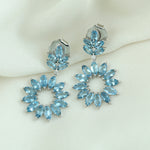 Marquise Aquamarine Diamond 18k White Gold Handmade Danglers Jewelry