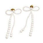 Pearl Beads Gemstone Bow Earrings In 18K Yellow Gold For Birthday Women's